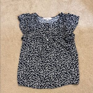 Loft Navy & White Leaf Scroll Blouse